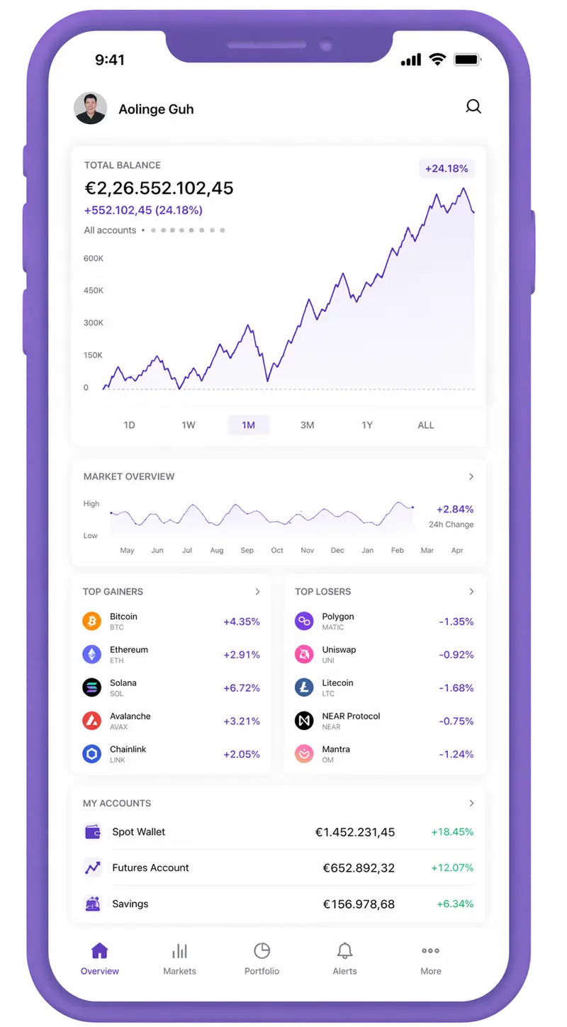 Elidoro mobile app showing portfolio overview